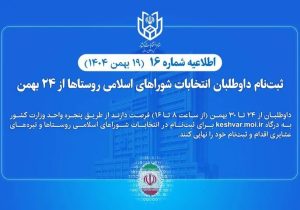 ثبت‌نام داوطلبان انتخابات شوراهای اسلامی روستاها از ۲۴ بهمن